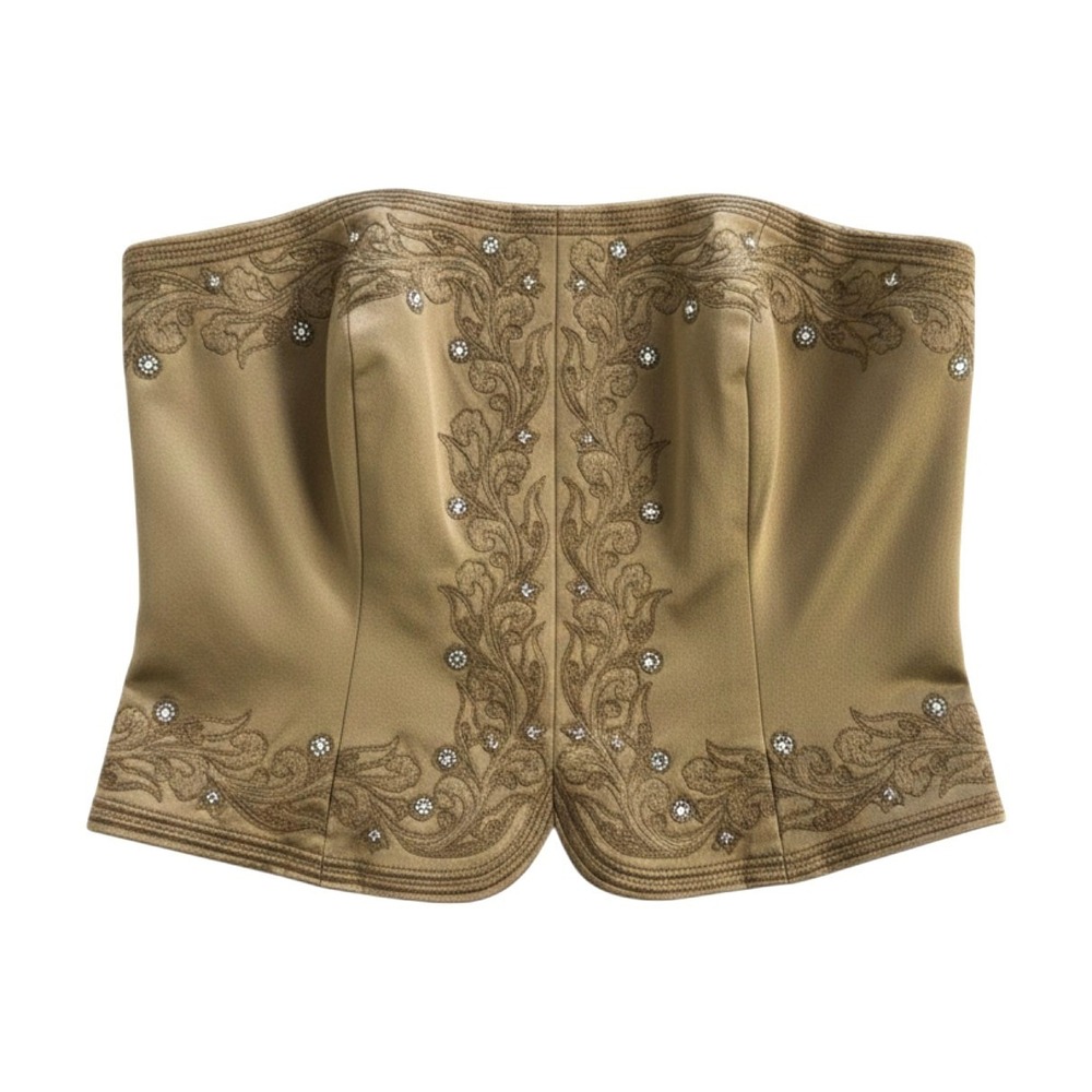 Carlisle 100% Silk Champagne Gold Boned Bustier Corset Top Rhinestone Formal